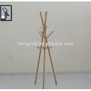 modern solid beech wood floor type hallstand coat rack