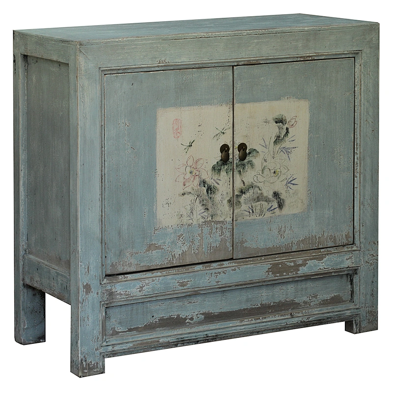 asian chinese antique reclaimed bleached wood painting furniture drawer storage