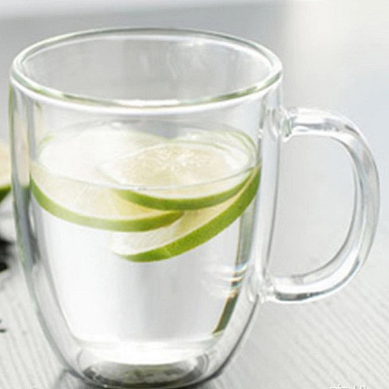 Wholesale Beer Tea Mug Double Wall Glass Cups Customized Logo Water Glass Mug with Handle 475 ml