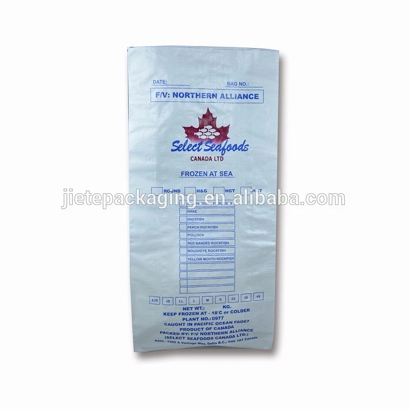White pp woven seafood bags with printing and lamination