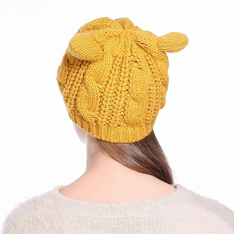 Best Selling Cute Earflap Knit Winter Hat Handmade Women Knitted Hat