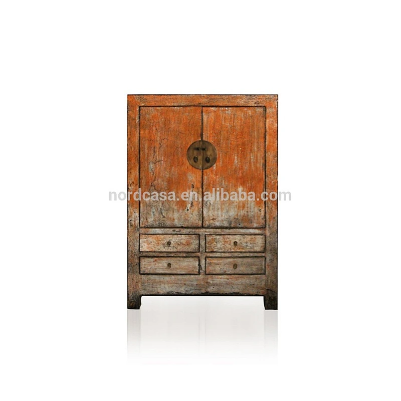 2 door 4 drawer wardrobe in old frame with new high glossy in orange shiny finish chinese antique asian old furniture cabinet