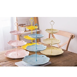High Quality Customized Logo Tableware European Ceramic Three Layer Fruit Plate Ceramic Dessert Snake Dish