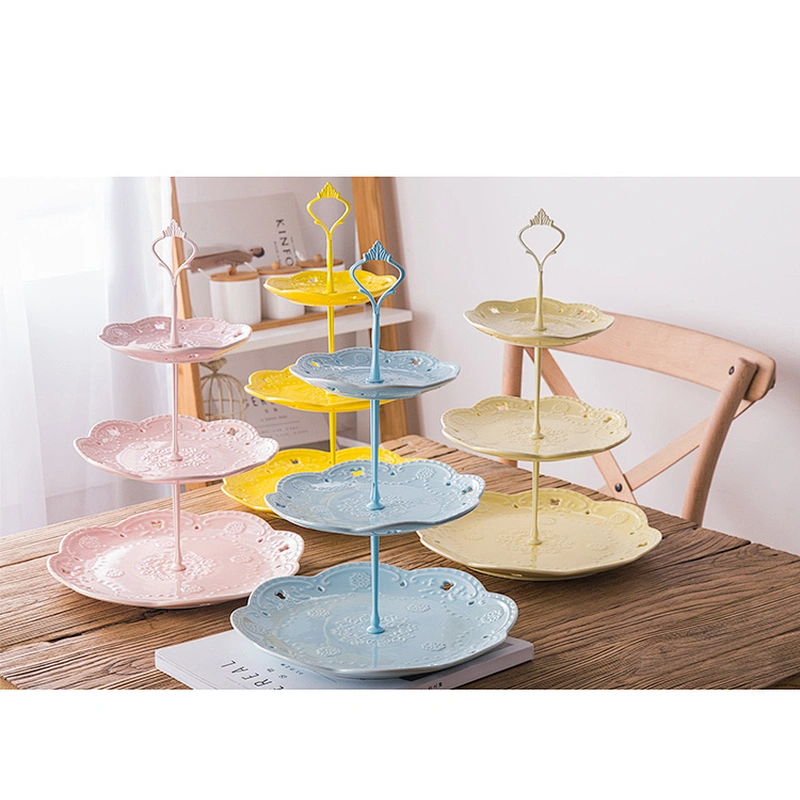 High Quality Customized Logo Tableware European Ceramic Three Layer Fruit Plate Ceramic Dessert Snake Dish