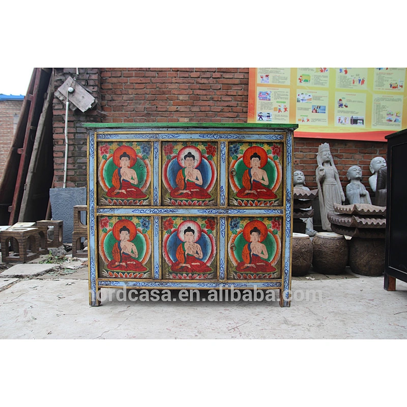 Chinese antique TIbet Cabinet. original painting