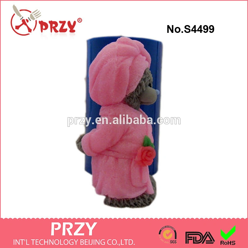 S4499 Teddy Bear in a bathrobe mold for soap/candle,silicone teddy mold,high quality soap mold