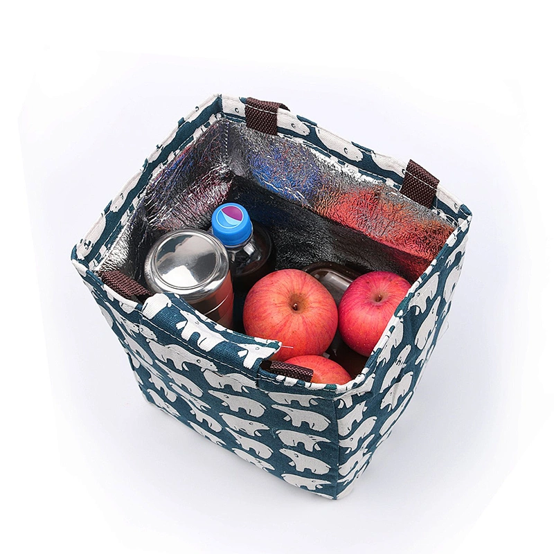 Reusable soft cotton canvas tote lunch bag insulated  bento cooler bag wholesale