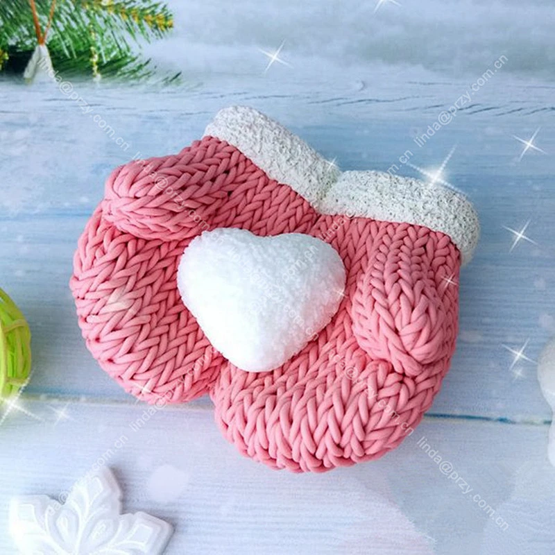 Knitted mittens silicone soap molds Heart shape Gloves Soap gel Silica  Mould