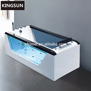 Free Standing Soaking Tub Hotel Glass Corner Whirlpool Bathtub