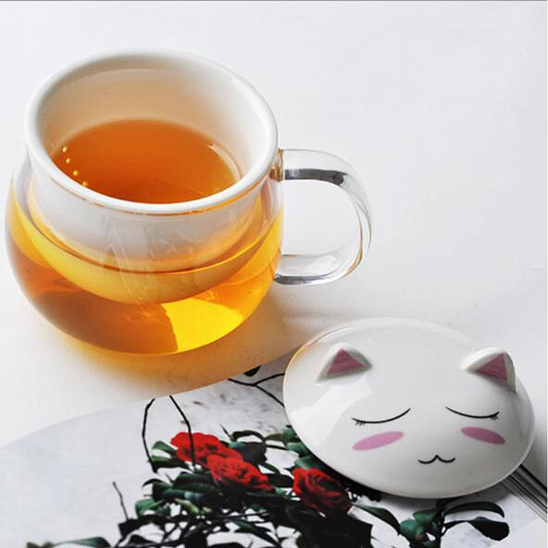 Eco-friendly material glass cup+ceramic filter/strainer/infuser for flower tea cup
