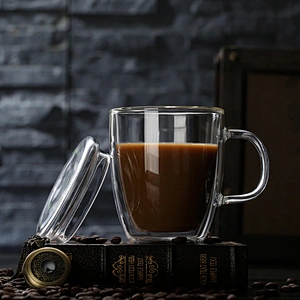 double wall high borosilicate glass coffee mug tea cup with lid