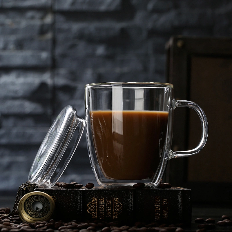 double wall high borosilicate glass coffee mug tea cup with lid