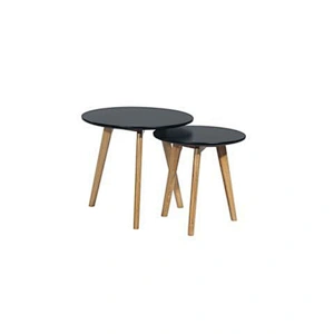 scandinavian small round solid wood black oak end table 2 set with black MDF top