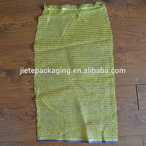 Low price yellow plastic raschel mesh net bag with drawstring for orange,garlic,onions,potato