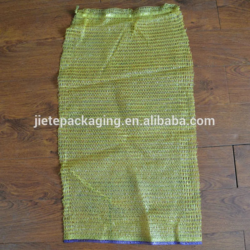 Low price yellow plastic raschel mesh net bag with drawstring for orange,garlic,onions,potato