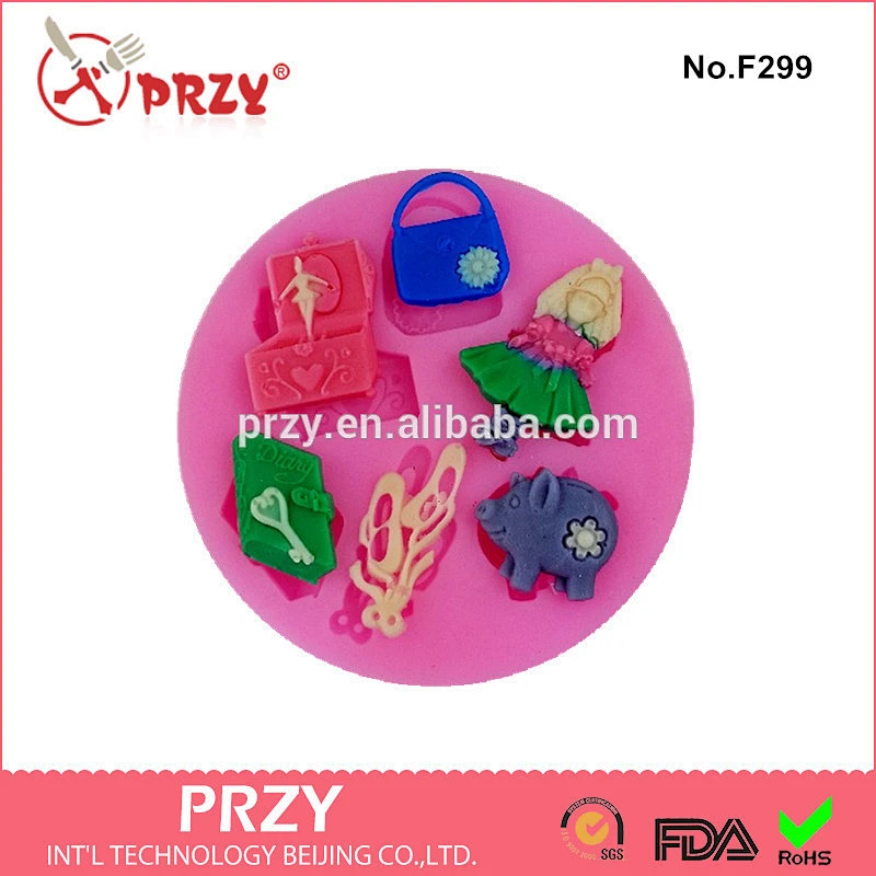 2014 new cake decorating girl and bag silicone fondant mold