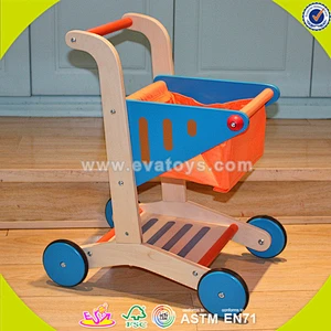 wholesale baby wooden shopping cart toy, orange color wooden shopping cart toy, cheap wooden shopping cart toy W16E016
