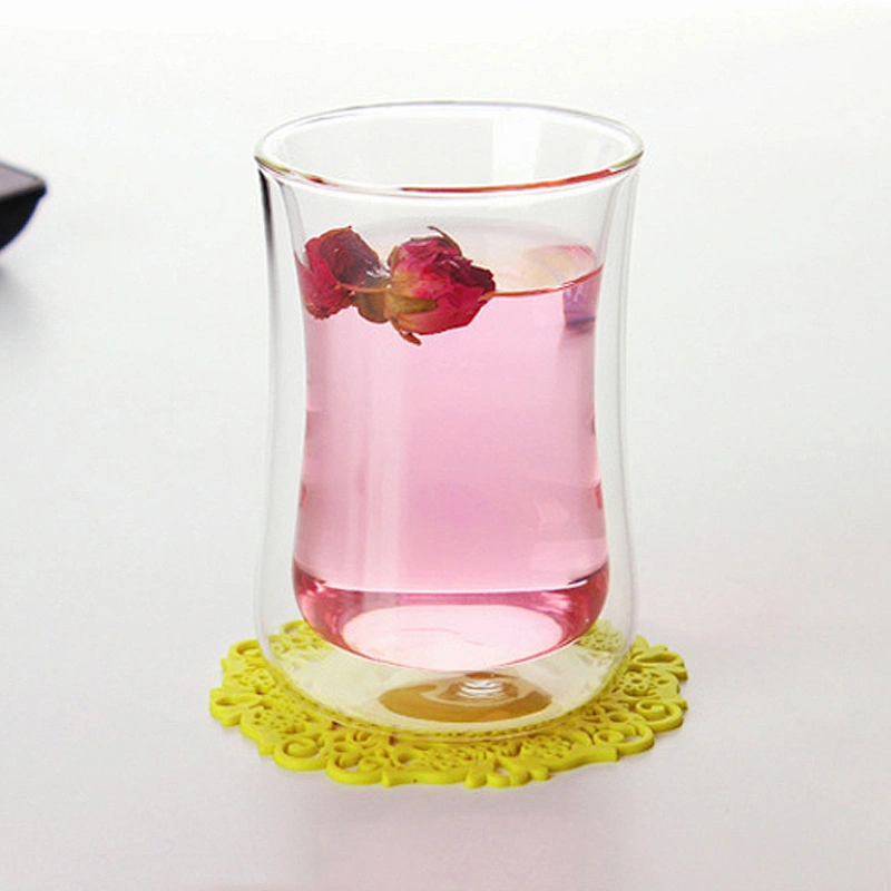 Cambered high boronsilicon glass cup double-deck heat-resistant teapot