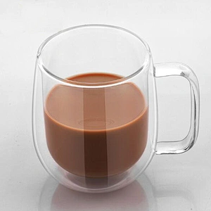 New Design Double Wall Glass Coffee Cup Creative Big Tummy Glass Mug Customized Logo Water Cup with Handle 250 ml