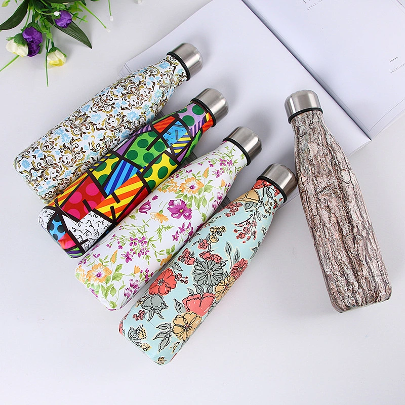High Quality Vacuum Cup Christmas Gift 500 ml Vacuum Mug 304 Stainless Steel Colorful Pattern Water Bottle