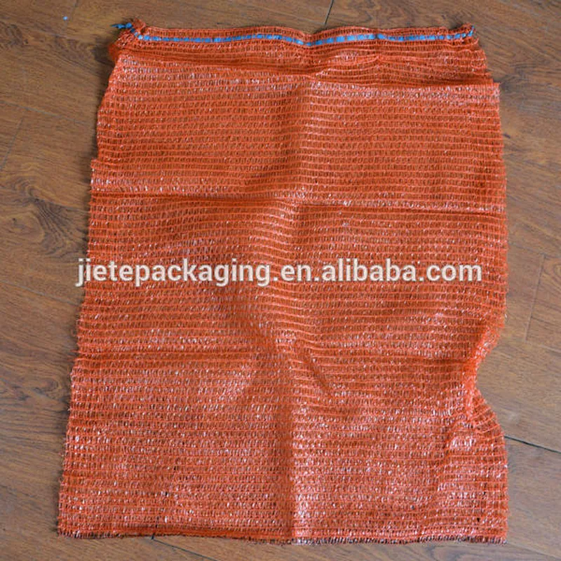 Blue drawstring orange plastic raschel mesh bag for vegetable and fruit