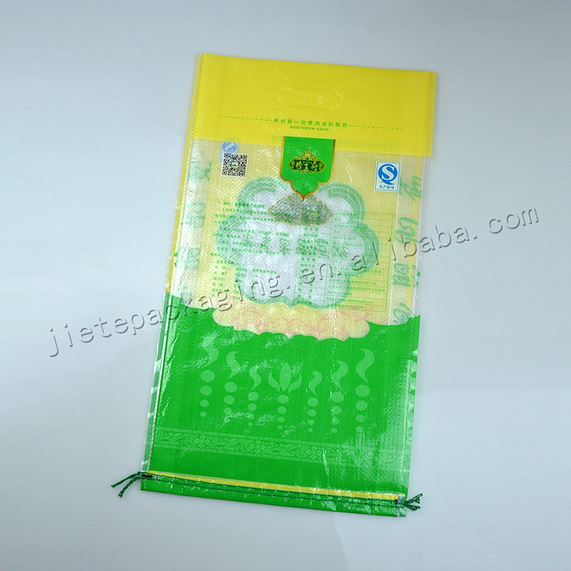 PP woven plastic rice packing bag with transparent windows and carry handle
