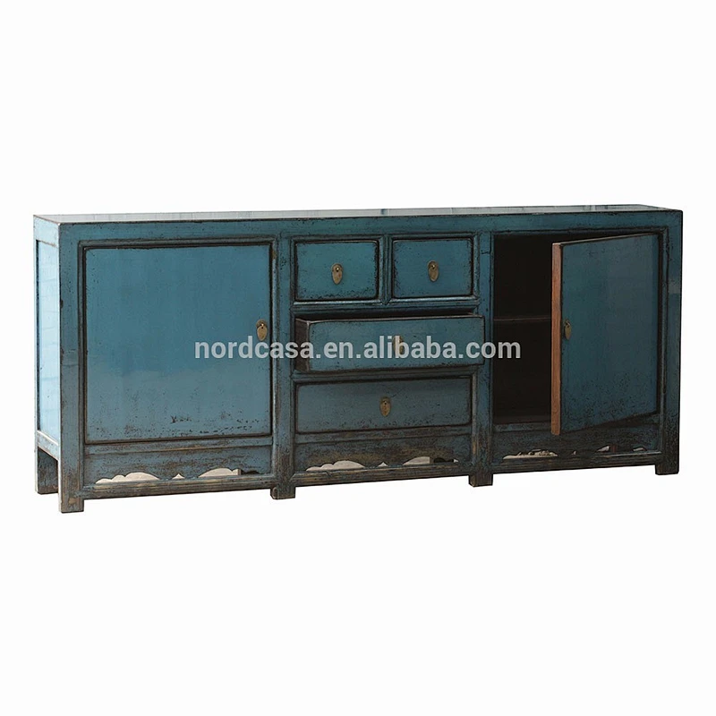 Chinese antique asian furniture high glossy chinese antique furniture blue mixed cabinet