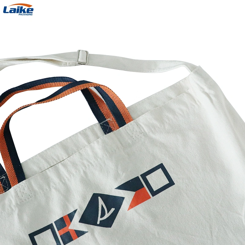Promotional cotton canvas tote shoulder bag with zipper logo printed beach bag handbag