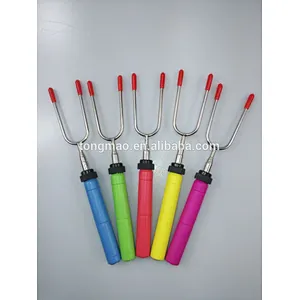 34 inch Customized wooden handle telescopic marshmallow roasting BBQ fork with canvans pouch for camping