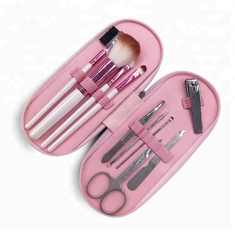 4pcs makeup brushes private label beauty cosmetics with 6pcs manicure set portable makeup artist brush set