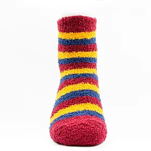 100% polyester colorful stripes women fluffy socks warm winter coral fleece socks