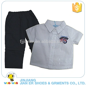 Customized summer little boys lapel design shirt and pant 2 pieces suit
