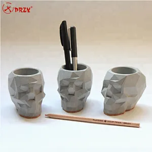 New item 3D concrete Skull pen holder mold silicone Skeleton concrete vase decorations silicone molds