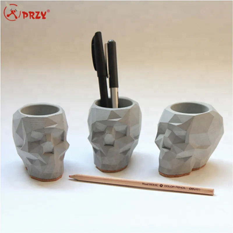 New item 3D concrete Skull pen holder mold silicone Skeleton concrete vase decorations silicone molds