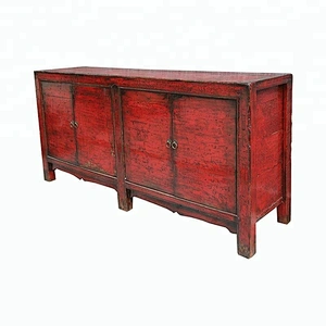 chinese lacquer antique rustic red storage living room furniture