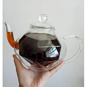 600ml Diamond Shape Double Wall Borosilicate GlassTeapot For Green Tea, Black Tea