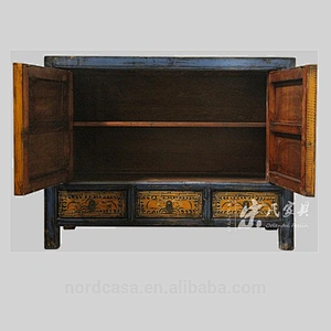 pine wood Mongolia Three Drawer Two Door cabinet