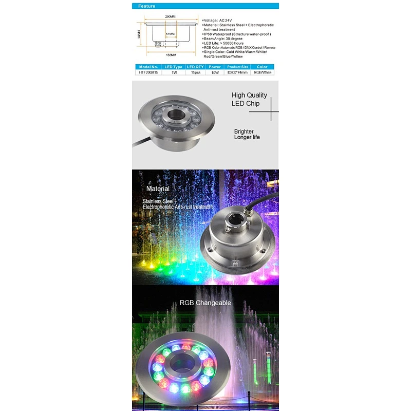 DIY Project Customized DMX512 RGB RGBW IP68 Pool Pond dancing musical water fountain led light