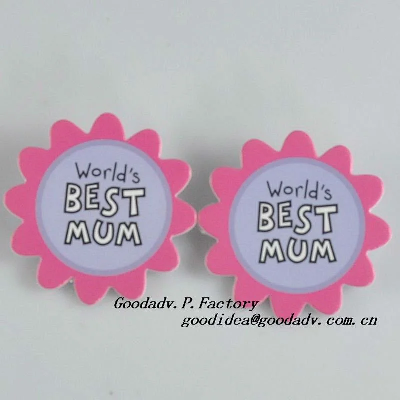 Flower shape paper badge with plastic button pin as novelty gifts