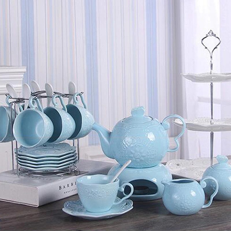 New design multifunctional coffee cup set 6 cups and spoon matching iron frame/three pot/pot holder