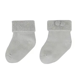 baby colorful double cuff pompoms thick cotton winter socks