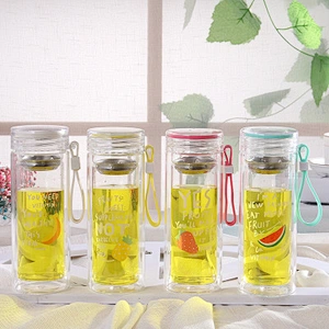 Wholesale High Borosilicate Glass Water Bottle 280 ml Customized Logo Fruit Water Bottle for Children
