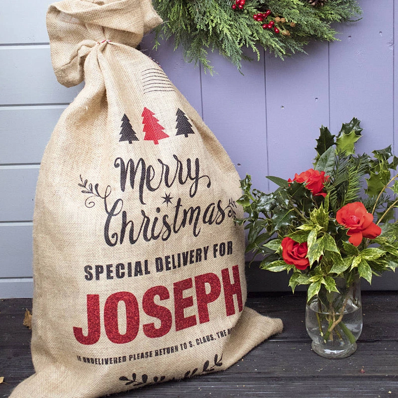 customs laminated christmas santa sack jute gunny sack gift burlap santa sack