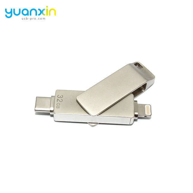 MFi Certificated Dual Port Metal OTG USB Flash Drive for iPhone and Type C