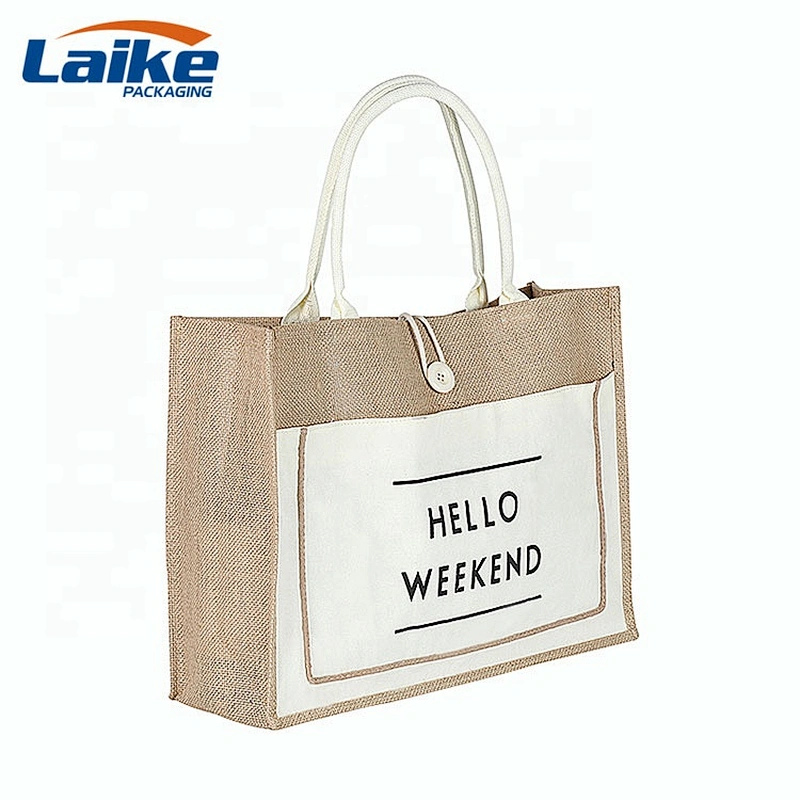 Custom Ladies Fashionable Jute tote bag reusable shopping grocery bag