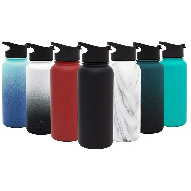 Wholesale Wide Mouth Vacuum Insulated Stainless Steel Powder Coated Sports Water Bottle with Extra Lid