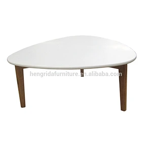 scandinavian solid wood round oak coffee table design with white paint MDF top