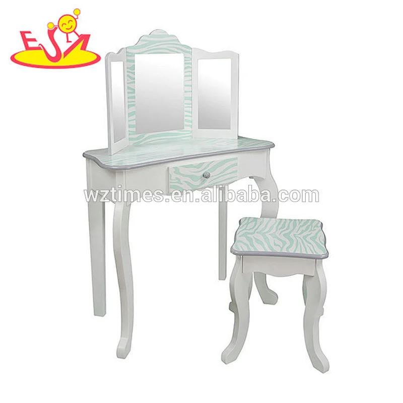 2018 New bule pattern wooden dressing table designs with mirrors W08H093