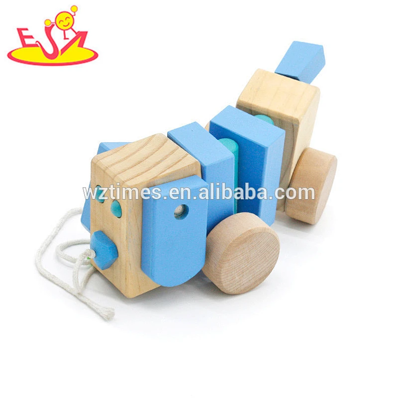 wholesale top quality kids cute wooden animal pull along toy for gift W05B032-Z