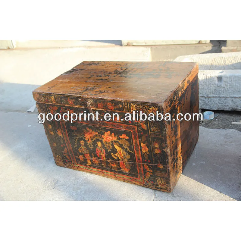chinese antiquep old painting wedding chest